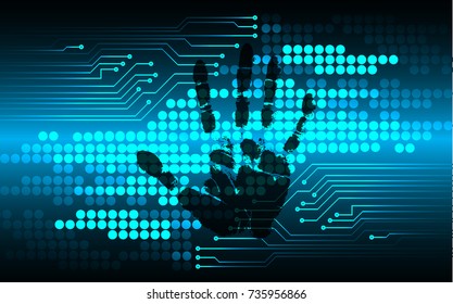 Cyber network concept, holding global network security. Safety, Closed Padlock on digital, fingerprint. scanning. Hand print.