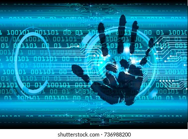 Cyber network concept, holding global network security. Safety, Closed Padlock on digital, fingerprint. scanning. Hand print.