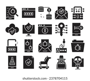 cyber and network security icons set