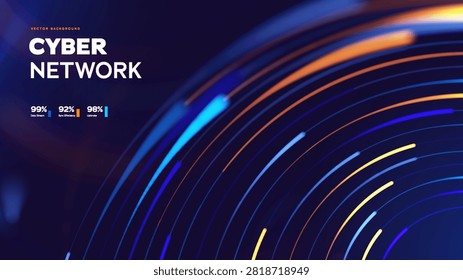 Cyber Network Technology Background With Dynamic Neon Lines And Digital Data Flow. Digital Transformation, Powerful Cyber Networks For Future Connectivity And Security. Vector Illustration.