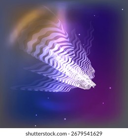 Rede neural cibernética com cilindro 3D distorcido e clarões de luz. Fundo de Partículas de Fluxo de Big Data.  