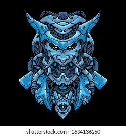 Cyber Oni Head Vector Illustration