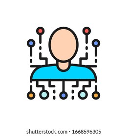 Cyber person, robot, artificial intelligence flat color line icon.