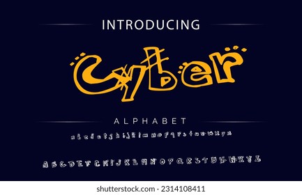 Cyber Playful style font design, childish alphabet letters and numbers vector illustration