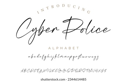 Cyber Police calligraphy script. Vector alphabet.