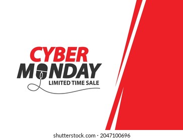 Cyber ​​Monday Promotion. Computer mouse connected to text. Holiday shopping concept. Vector illustration
