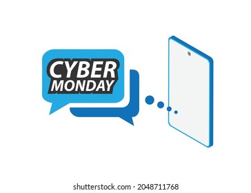 Cyber ​​Monday Promotion. Smartphone with message notification. Holiday shopping concept. Vector illustration