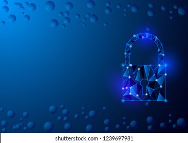 Cyber protect concept. Digital security hologram with padlock on blue balls background. Vector Illustration