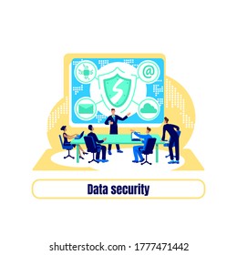 Cyber protection flat concept vector illustration. Information safety online. Data security phrase. IT agency team 2D cartoon characters for web design. Digital transformation creative idea