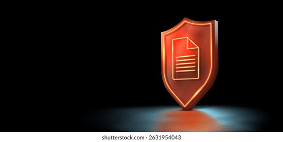 	
Cyber ​​security, cyber protection and security concept for files and databases, 3D shield on black background with neon lights. Data protection, encryption, IT security, software solution. Vector	
