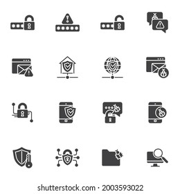 Cyber protection and security vector icons set, modern solid symbol collection, filled style pictogram pack. Signs logo illustration. Set includes icons as data protection technology, mobile antivirus