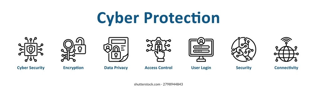 -Cyber Protection web icon banner with line art style