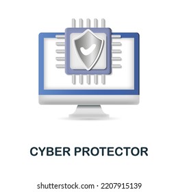 Cyber Protector icon. 3d illustration from cybercrime collection. Creative Cyber Protector 3d icon for web design, templates, infographics and more