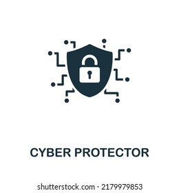 Icono de Cyber Protector. Icono monocromo simple del cibercrimen para plantillas, diseño web e infografías