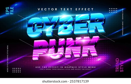 Tema brilhante cyber punk, efeito de texto vetorial editável. Adequado para festa de evento noturno.