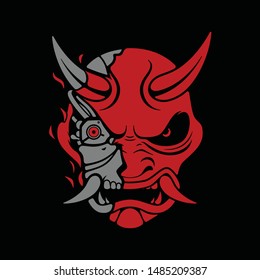 cyber punk oni mask vector illustration isolated black background