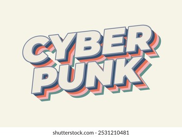 Ciberpunk. Diseño de efectos de texto en Fuentes en negrita con estilo 3D
