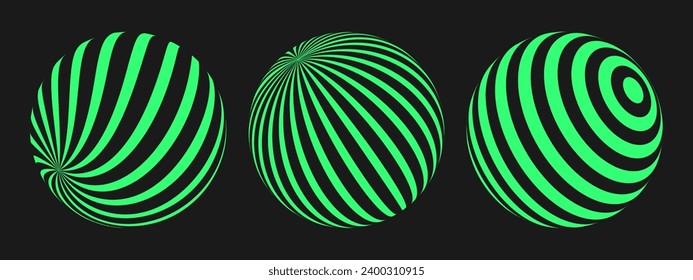 Cyber retro punk elements set. Y2K geometry shapes on black background. Rave psychedelic trendy ball. Vector illustration.