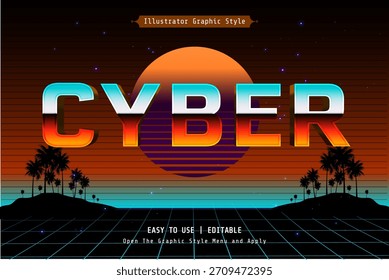 Efecto de texto retro cibernético – Estilo de ilustrador Sunset Synthwave