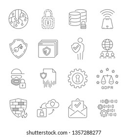 Cybersicherheit und Datenschutz. Internetsicherheitsinformationen, Datenschutz, Innovationstechnologie, Netzbetriebskonzept. Bearbeitbarer Stroke.  EPS10