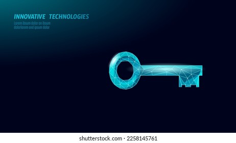 Cyber safety key on data mass. Internet security lock information privacy low poly polygonal future innovation technology network business concept blue vector illustration