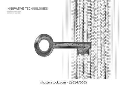 Cyber safety key on data mass. Internet security lock information privacy low poly polygonal future innovation technology network business concept blue vector illustration
