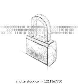 Cyber safety padlock on data mass. Internet security lock information privacy low poly polygonal future innovation technology network business concept vector illustration art