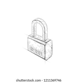Cyber safety padlock on data mass. Internet security lock information privacy low poly polygonal future innovation technology network concept vector illustration art