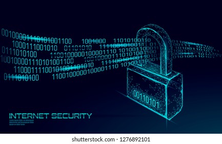 Cyber safety padlock on data mass. Internet security lock information privacy low poly polygonal future innovation technology network business concept blue vector illustration