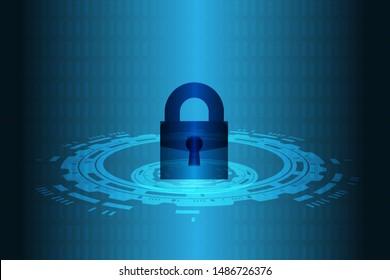 Cyber safety padlock on data mass. Internet security lock information privacy low poly polygonal future innovation technology network business concept blue vector illustration