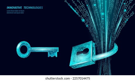 Cyber safety padlock on data mass. Internet security lock information privacy low poly polygonal future innovation technology network business concept blue vector illustration