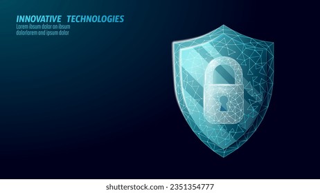 Cyber safety padlock on data mass. Internet security lock information privacy low poly polygonal future innovation technology network business concept blue vector illustration