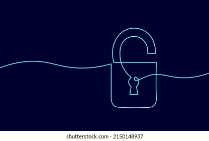 Cyber safety padlock one line art. Continuous line internet security lock information privacy network business concept vector illustration