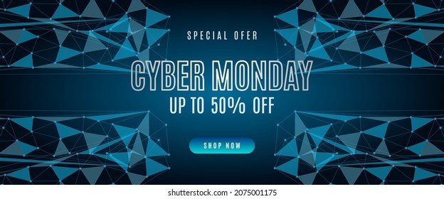 Cyber ​​Monday sale banner template with Futuristic design on dark background for advertising poster or business promotion