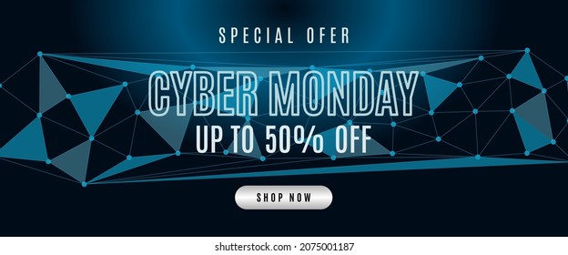 Cyber ​​Monday sale banner template with Futuristic design on dark background for advertising poster or business promotion