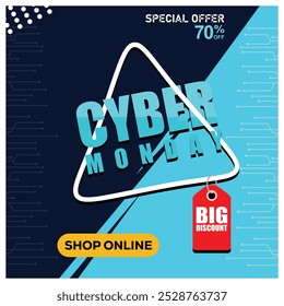Cyber ​​Monday sale with discount tag. Shop online with big discounts. Cyber ​​Monday concept. Flat vector illustration.