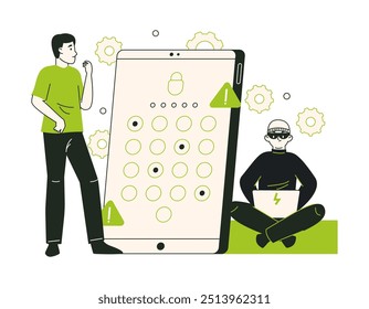 Cyber scam phishing. Internet cyber crime scene, online cyber hacker attack, internet fraud scene flat vector illustration. Computer security concept