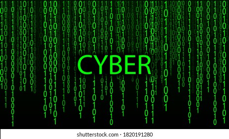 Cyber screen background.Green matrix of zeros and ones. Binary computer code. Abstract digital background. Vector Illustration.