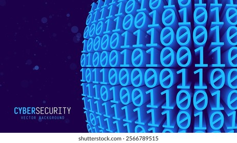 Cyber Secrity Binary 3D Numbers Background. Information Field Binary Code Data Encoding Data Flow. Internet Technology 3D Vector Illustration.
