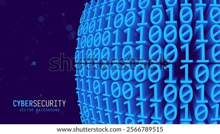 Cyber Secrity Binary 3D Numbers Background. Information Field Binary Code Data Encoding Data Flow. Internet Technology 3D Vector Illustration.