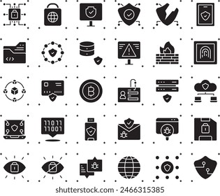 Cyber Secure fill icon set vector design illustration stock