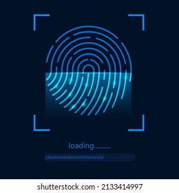 Cyber securitry concept.Abstract blue technology background.Fingerprint scanner.