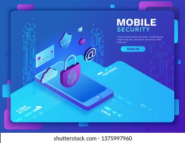 Cyber security 3d isometric vector illustration, data protection concept, firewall attack, phishing scam, information safety , laptop, computer, bank card