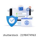 Cyber Security, 3D laptop and cloud data under protection. Cybersecurity, antivirus, encryption, data protection. Software development. Safety internet technology. Computer digital padlock hologram