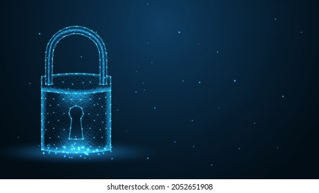 Cyber security 3D padlock line connection. Low poly wireframe design. Abstract geometric background. vector illustration.