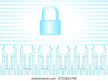 Fondo abstracto de seguridad cibernética. líneas de circuito digital y código binario en el fondo con candado