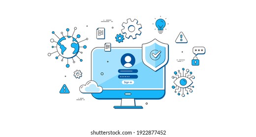 Cyber security access icons. Protect cloud data, Approved login page, Online virtual access. VPN data encryption, personal cyber protection, internet security. Artificial intelligence eye icon. Vector