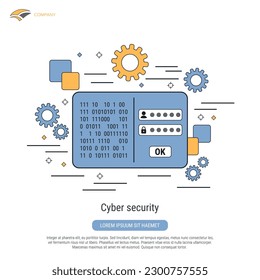 Ciberseguridad, control de cuentas, protección de red estilo de contorno plano ilustración de concepto vectorial