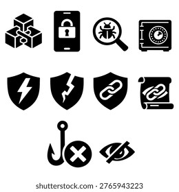 Cyber Security and Anti Phishing Protection Vector Icon Set
