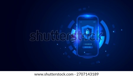 Cyber Security Antivirus Protection for Digital Technology Smartphone Privacy and Mobile Data Hud - Vector Illustration